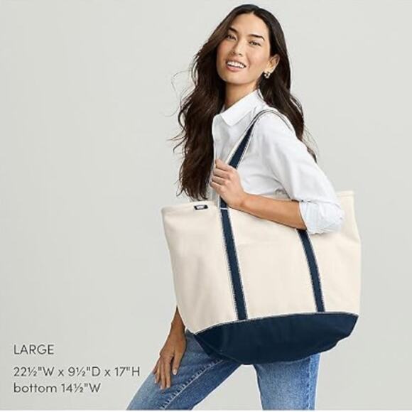 Lands End Large Boat & Tote Bag Open Top Regular Handle Navy 22x17 Heavy Canvas - Picture 2 of 10